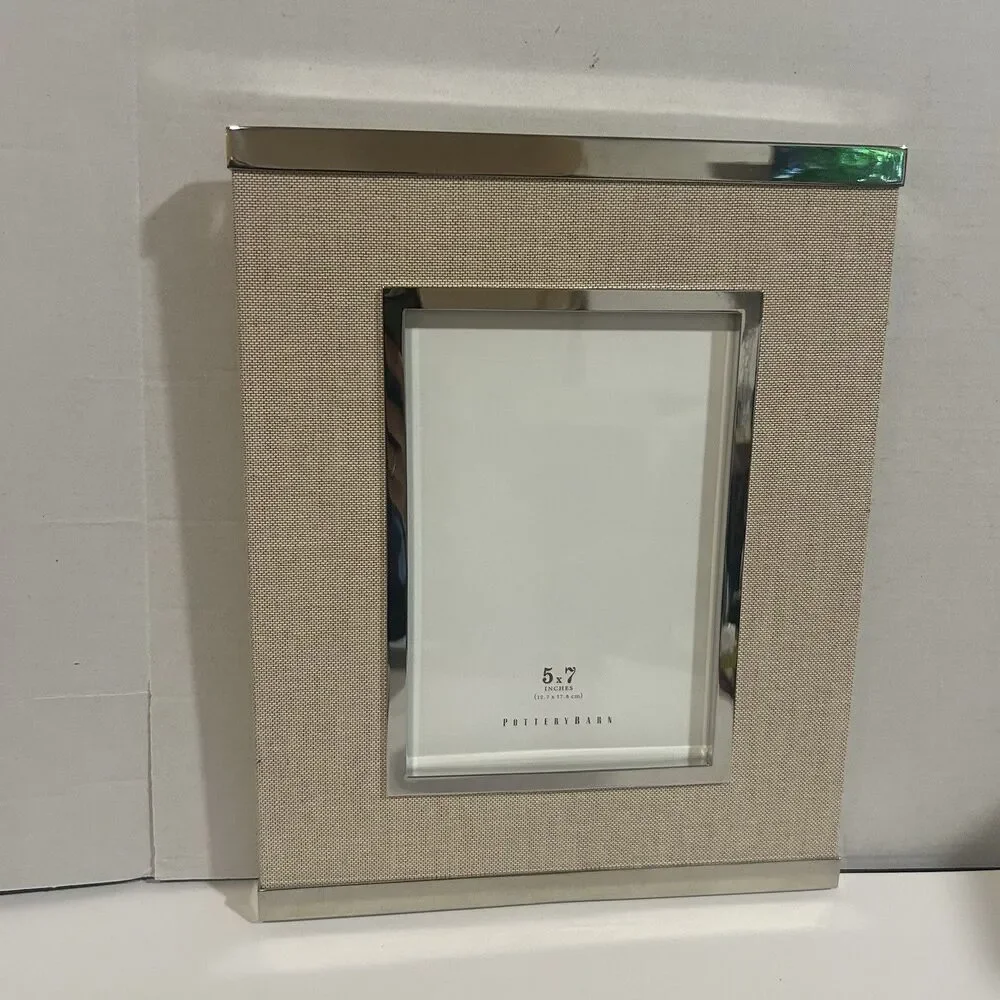 Authentic Pottery Barn Linen and Metal Photo Frame 5x7 Linen and Silver Metal